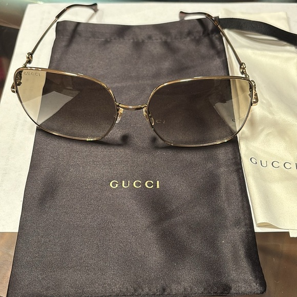 Gucci GG008792 002 Gold Square Frame Brown Lens Sunglasses for Women BNIB - Picture 10 of 14
